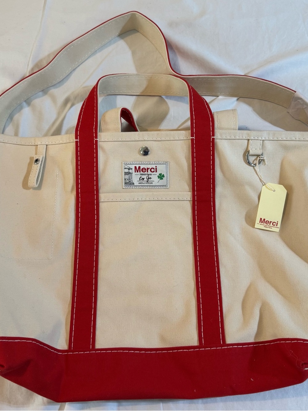 Merci Paris Candide Large Tote Ecru Red NWT